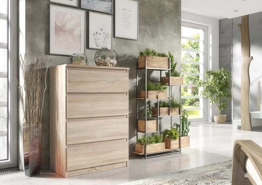 Promeubels Pro-meubels Ladekast Ribera Licht eiken 70cm 4 lades Commode Slaapkamer Kast Opbergkast