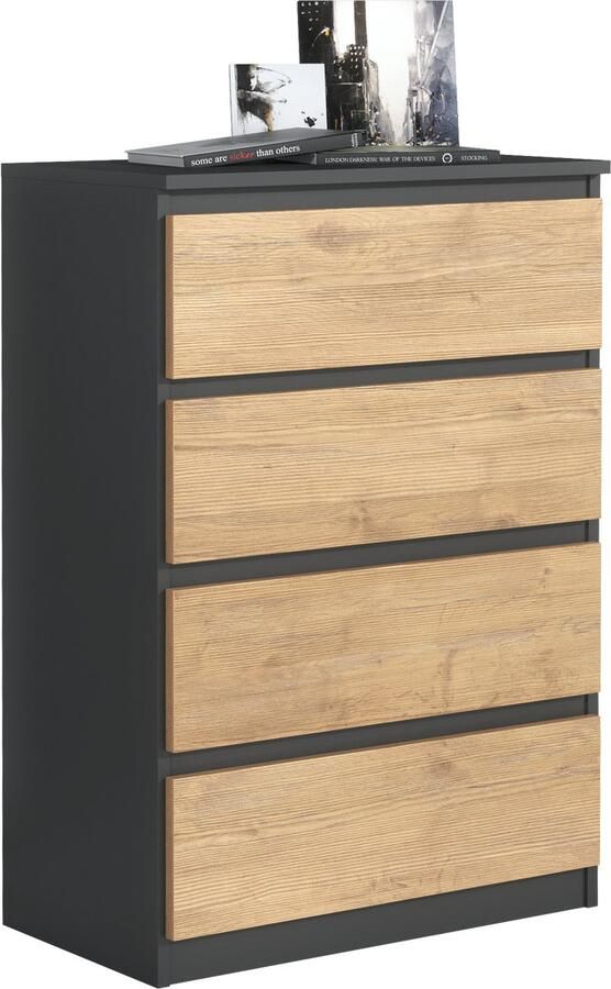 Promeubels Pro-meubels Ladekast Ribera Zwart mat Eiken 70cm Opbergkast Commode Slaapkamer Woonkamer