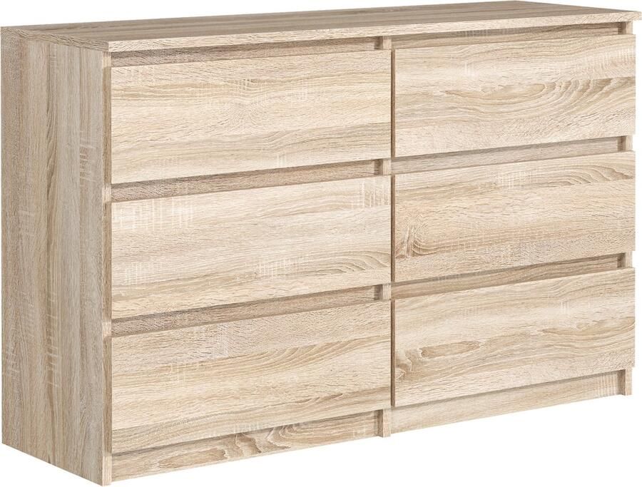 Promeubels Pro-meubels Ladekast Stamford Licht eiken 120cm 6 lades Commode Kast Slaapkamer