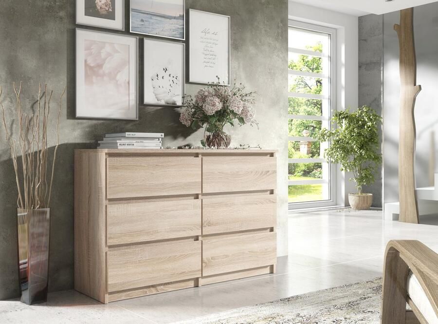 Promeubels Pro-meubels Ladekast Stamford Licht eiken 138cm 6 lades Commode Slaapkamer Kast - Foto 2