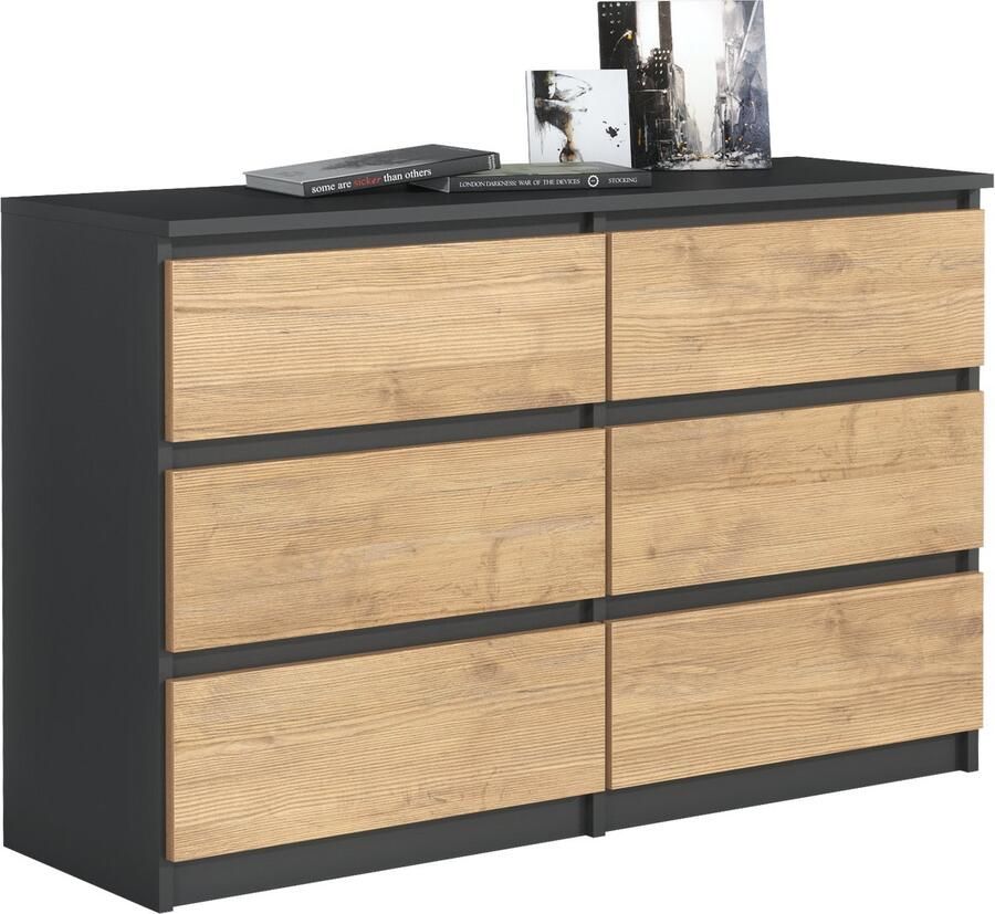 Promeubels Pro-meubels Ladekast Stamford Zwart mat Eiken 138cm Opbergkast Commode Slaapkamer Woonkamer