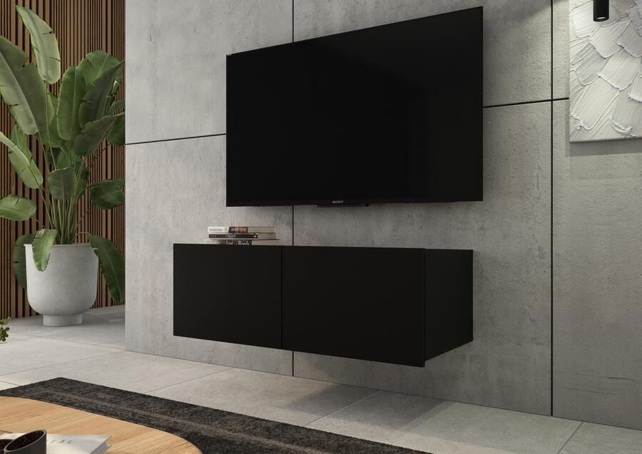 Promeubels Pro-meubels TV-Meubel Cosenza Zwart Mat – 100 cm Hangend of Staand Tv kast