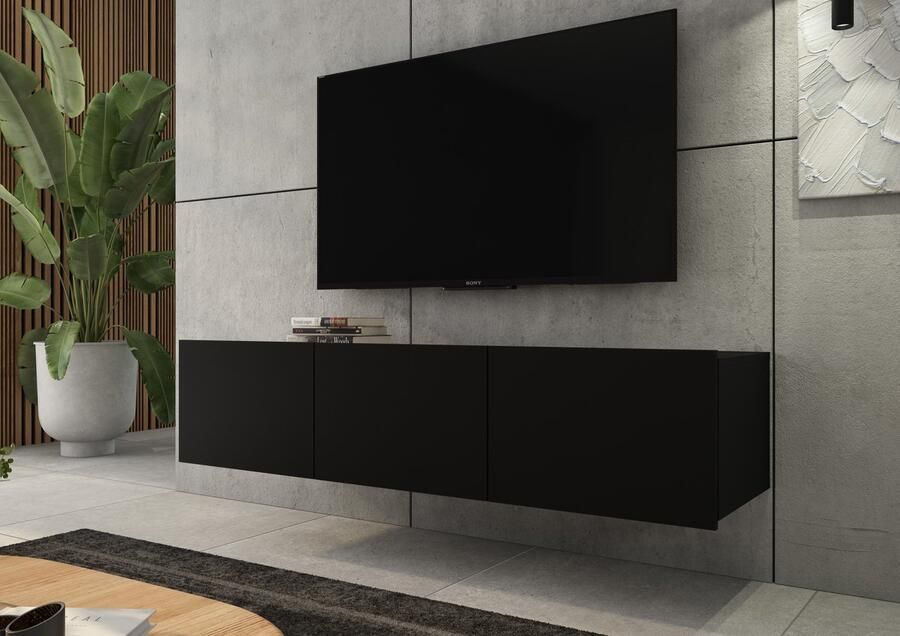 Promeubels Tv meubel Cosenza Zwart mat 150cm Tv kast Hangend of staand