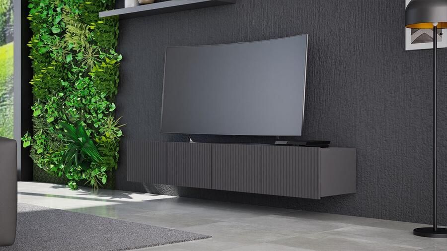 Promeubels Tv meubel Kingston Zwart mat 200cm (2x 100cm) Tv kast Hangend of staand