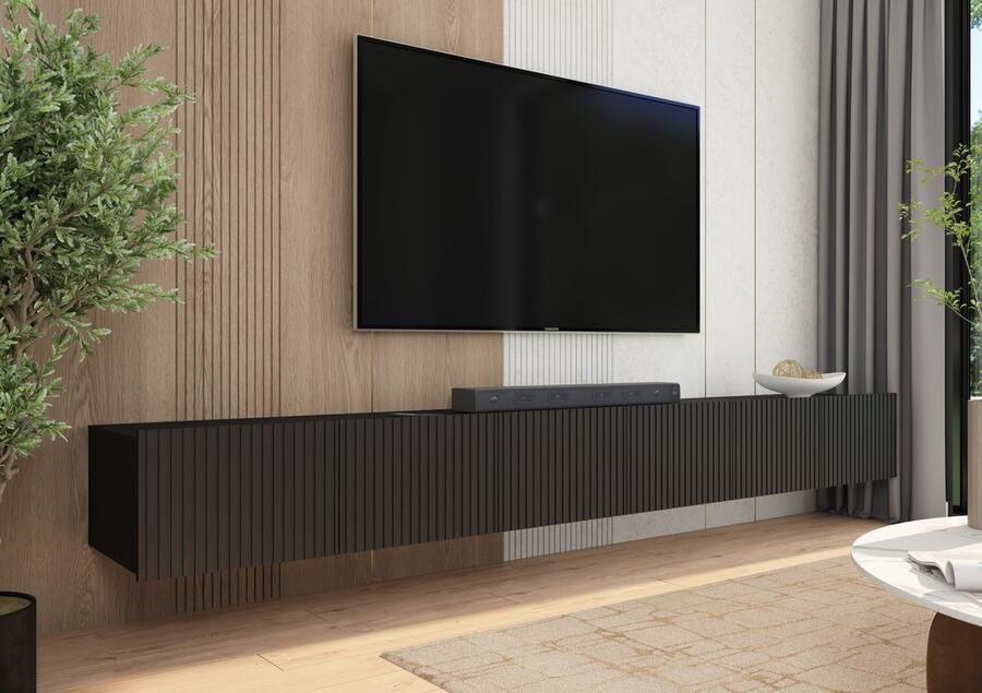 Promeubels Tv meubel Kingston Zwart mat 300cm (2x 150cm) Tv kast Hangend of staand