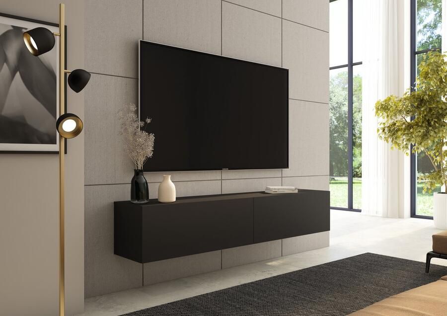 Promeubels Tv meubel Seattle Zwart mat 184cm Tv kast Hangend tv kast