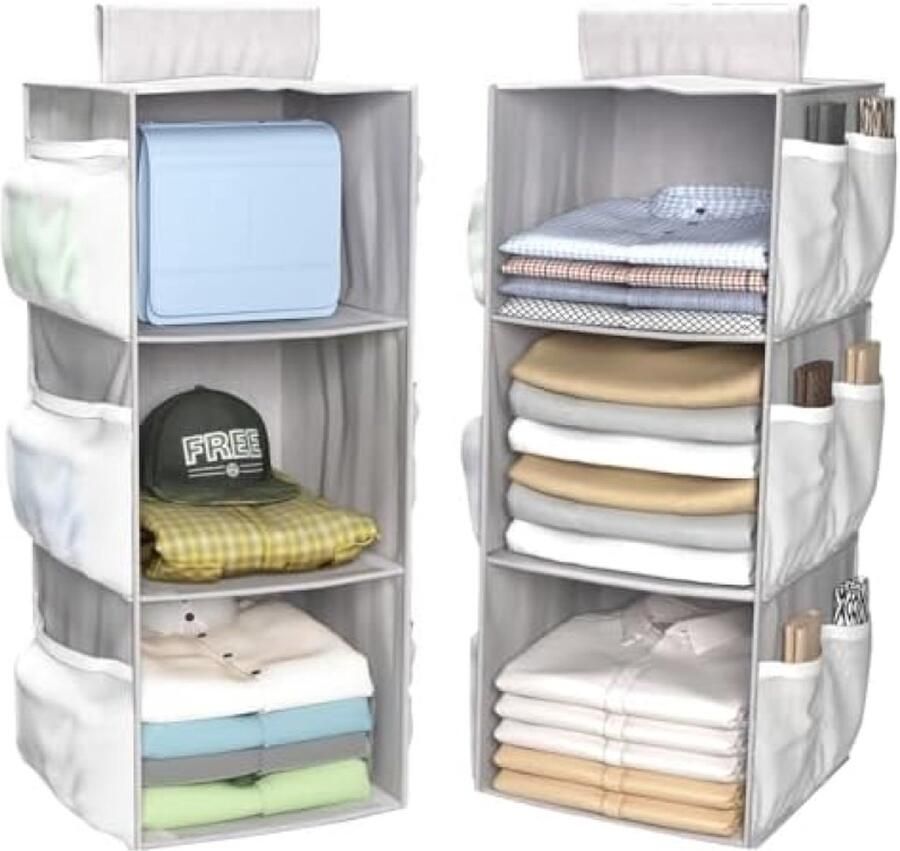 PromoHome 2-delige hangende kastorganizer met planken en vakken Ruimtebesparend opbergsysteem