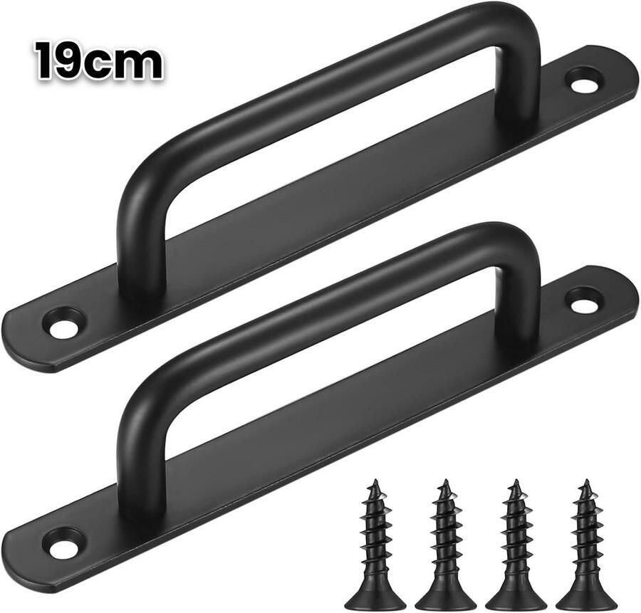 PromoHome 2-delige schuifdeurgrepen set Zwarte handgrepen met roestvrijstalen bevestiging 192mm