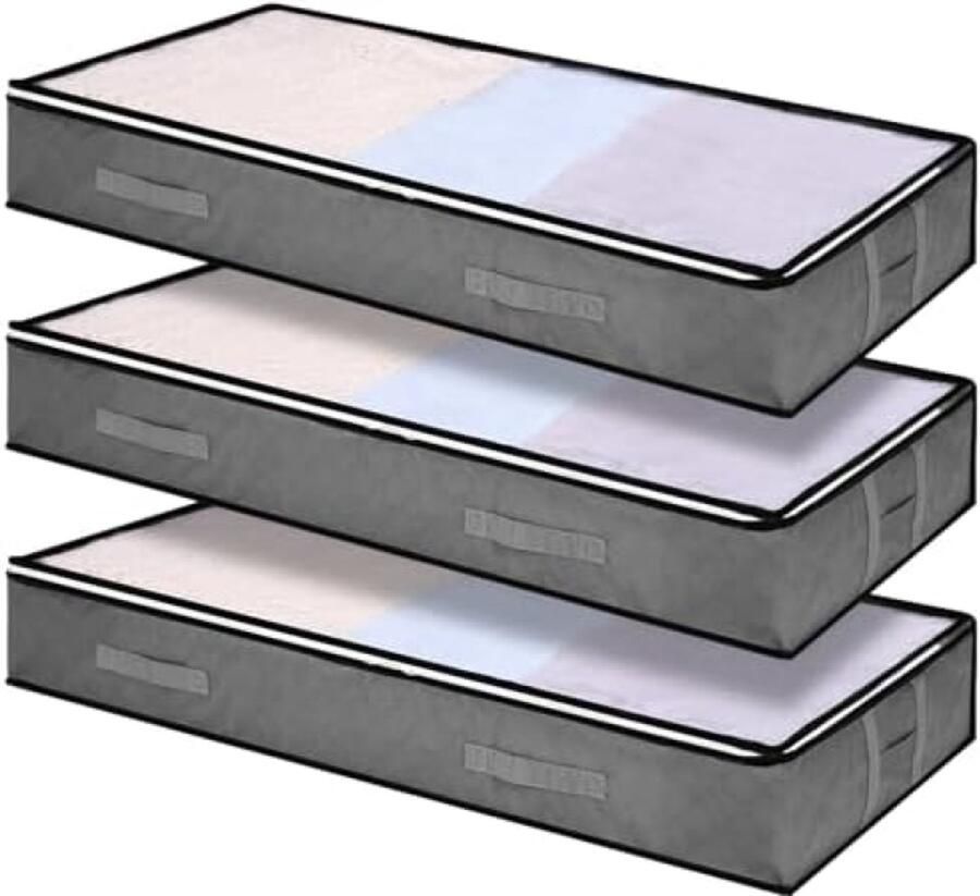 PromoHome 3-delige opbergdozen onderbed set Inklapbaar met transparant venster en stevige handvatten