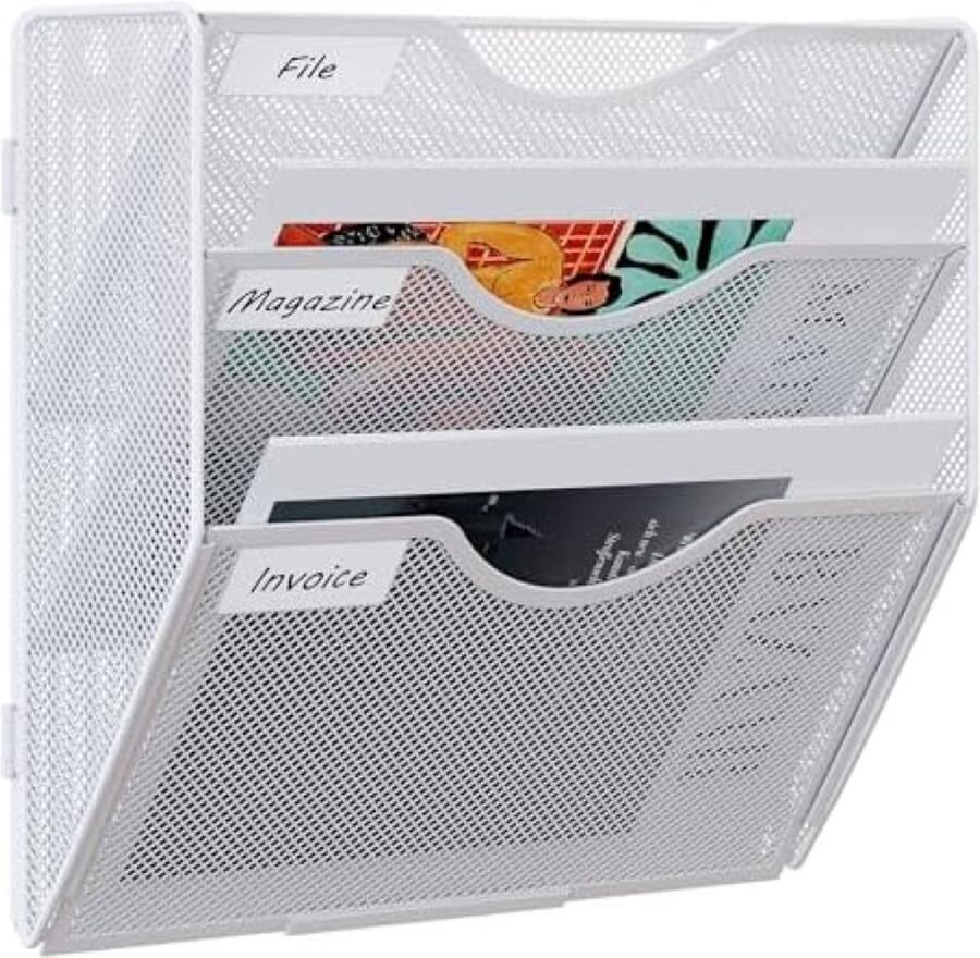 PromoHome 3-laags wandrek voor documenten en post Metaal gaas ontwerp Wit