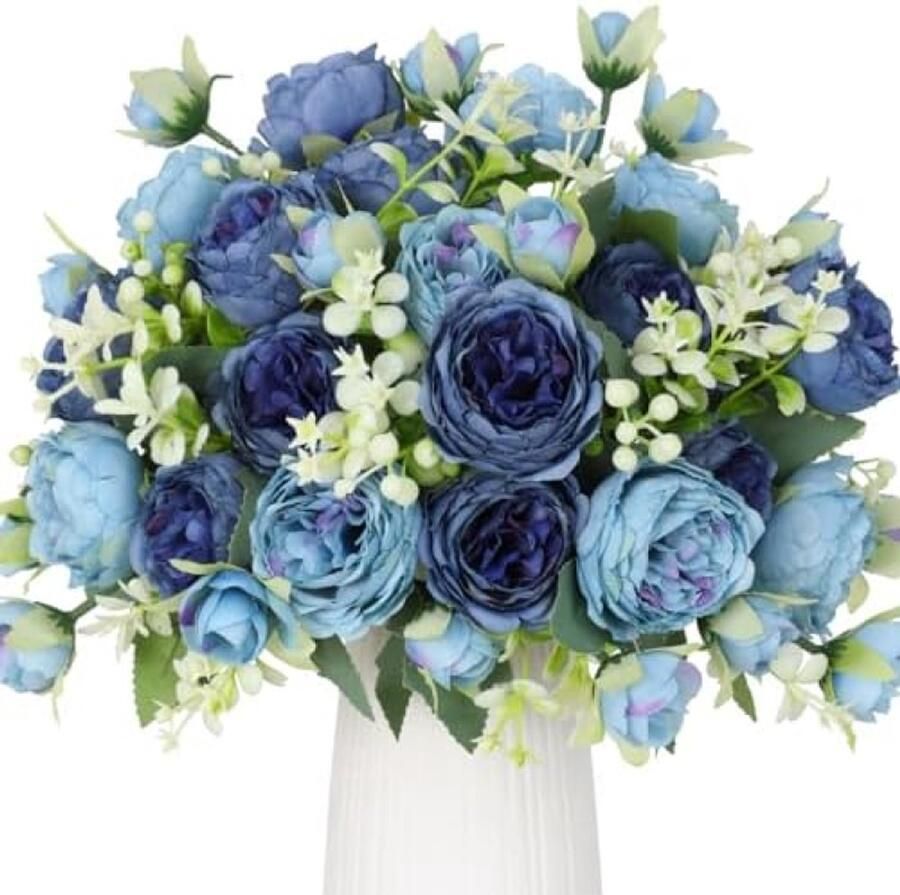 PromoHome 4 Bosjes Kunstmatige Pioenrozen Boeket Zijden Bloemen Blauwgroen Tafel Decoratie Bruiloft Feest Centerpieces Woondecoratie