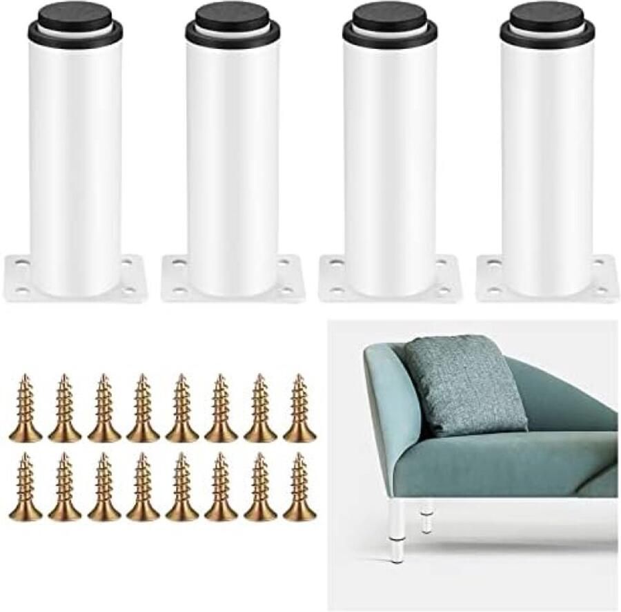 PromoHome 4 Stuks Verstelbare Meubelpoten Metaal Wit Hoogte Instelbaar 0-70 mm