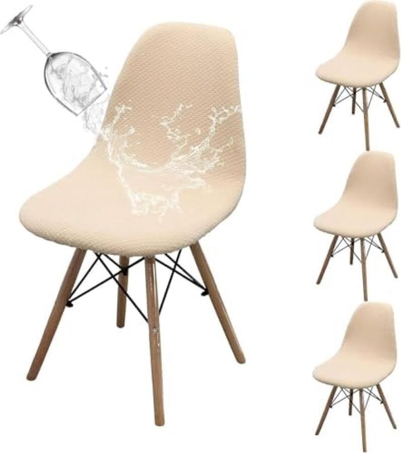 PromoHome 4 stuks waterdichte eetkamerstoelhoezen Nordic design elastische stoelhoezen voor kantoor en huis mouwloze wasbare stoelhoezen Scandinavische stijl Beige