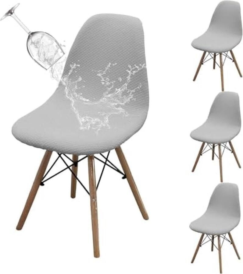 PromoHome 4 stuks waterdichte eetkamerstoelhoezen Nordic design elastische stoelhoezen voor kantoor en huis mouwloze wasbare stoelhoezen Scandinavische stijl Lichtgrijs