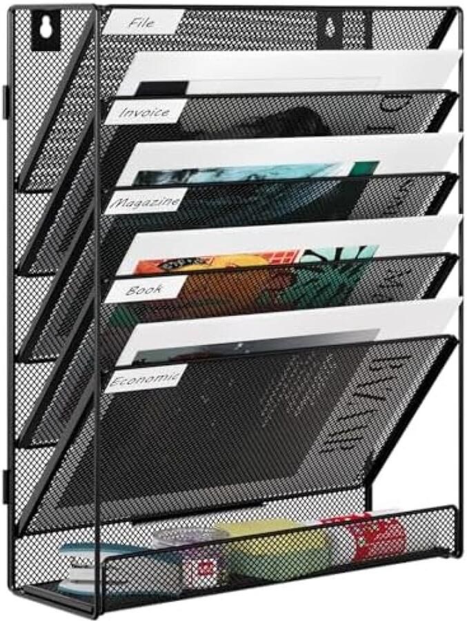 PromoHome 6-laags wandrek voor documenten en post Zwart metalen opbergsysteem