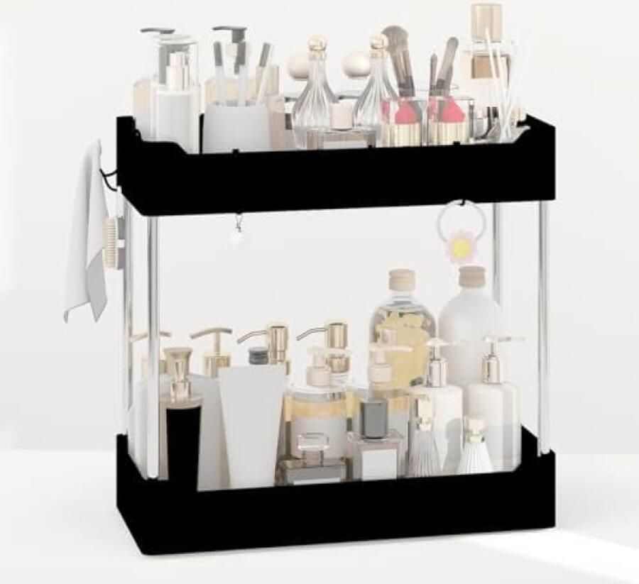 PromoHome Badkamer Organizer 2-traps Opbergplank met Cosmeticarek