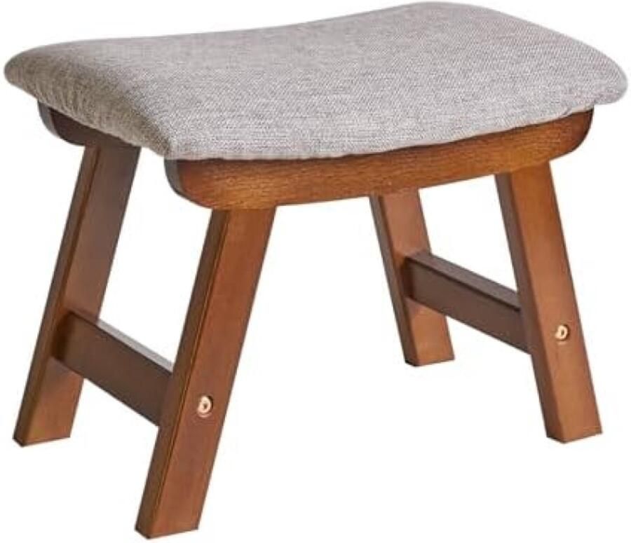 PromoHome Comfortabele Voetkruk Ottomaanse Poef Zachte Stoffen Bankkruk Met Massief Houten Poten Geschikt Voor Woonkamer Slaapkamer En Keuken Grijs