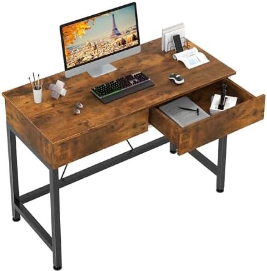 PromoHome Compact bureau met 2 houten lades 100 cm werkblad