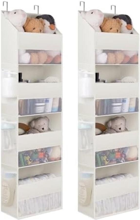 PromoHome Deurhanger Organizer met 4 Vakken en 6 Zijvakken 2-Pak Hangende Opbergoplossing voor Badkamer Slaapkamer en Kinderkamer Beige Over-de-Deur Opbergsysteem met Verstevigde Bodems