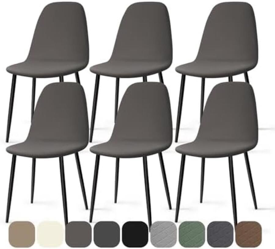 PromoHome Elastische Stoelhoezen 6 Stuks Spandex Eetstoelhoezen Stretch Stoelhoes Afneembare Wasbare Stoelbekleding met Rugleuning voor Thuis Hotel Restaurant Feest Grijs