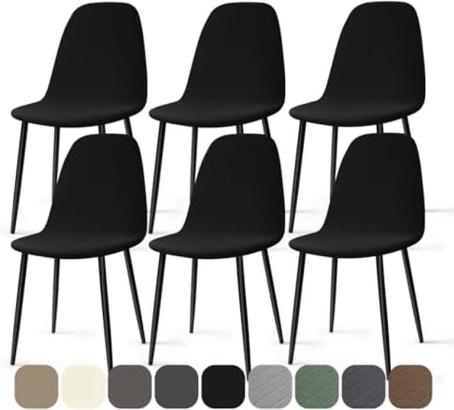 PromoHome Elastische Stoelhoezen 6 Stuks Spandex Eetstoelhoezen Stretch Stoelhoes Afneembare Wasbare Stoelbekleding met Rugleuning voor Thuis Hotel Restaurant Feest Zwart