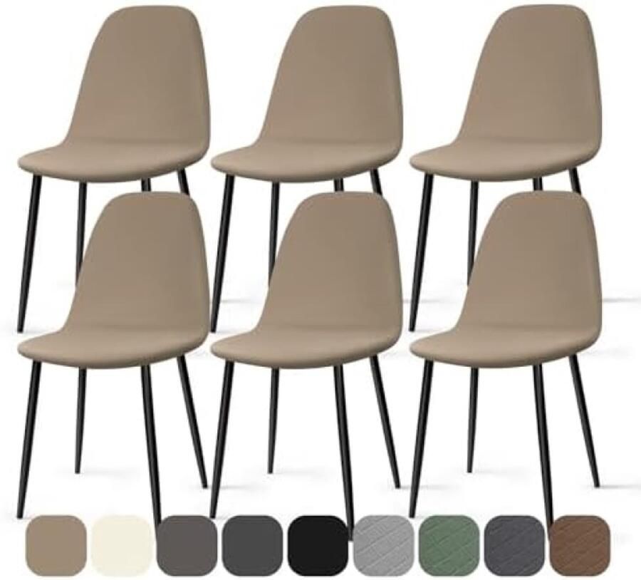 PromoHome Elastische Stoelhoezen 6 Stuks Spandex Eetstoelhoezen Stretch Stoelhoes Afneembare Wasbare Stoelbekleding met Rugleuning voor Thuis Hotel Restaurant Feest Khaki