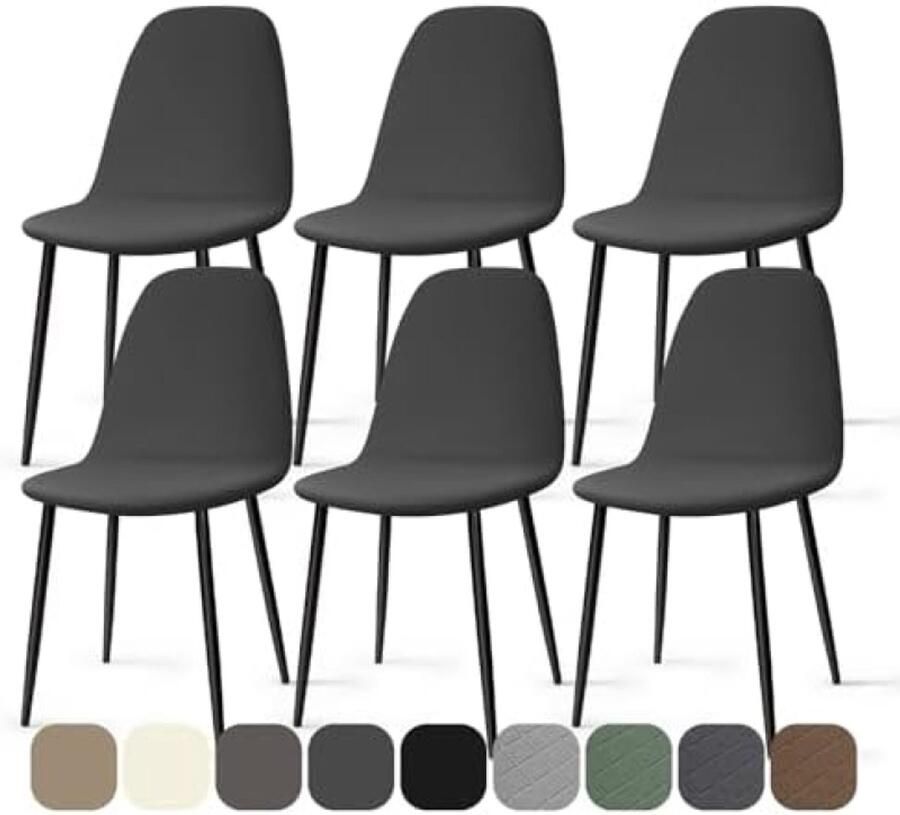 PromoHome Elastische Stoelhoezen 6 Stuks Spandex Eetstoelhoezen Stretch Stoelhoes Afneembare Wasbare Stoelbekleding met Rugleuning voor Thuis Hotel Restaurant Feest Donkergrijs