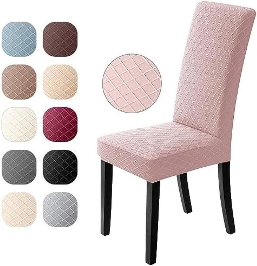PromoHome Elastische Stoelhoezen Set 6 Stuks Wasbare Meubelbeschermers Moderne Jacquard Stoelkussenovertrekken voor Eetkamer Woonkamer en Hotel Roze