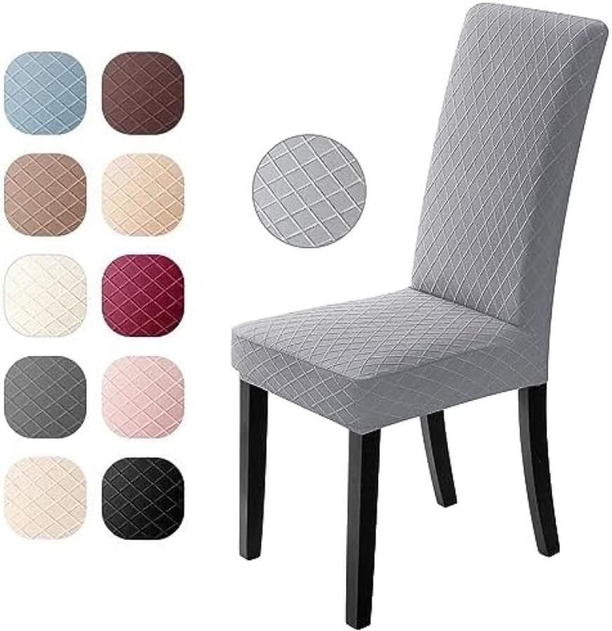 PromoHome Elastische Stoelhoezen Set 6 Stuks Wasbare Meubelbeschermers Moderne Jacquard Stoelkussenovertrekken voor Eetkamer Woonkamer en Hotel Lichtgrijs
