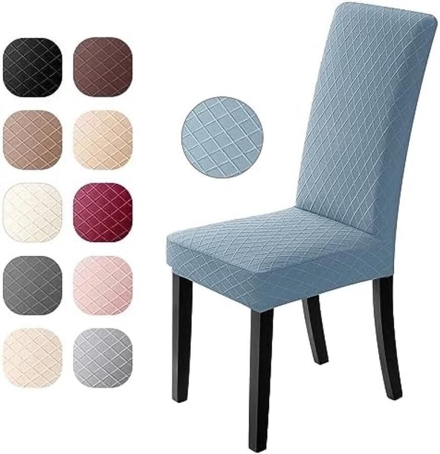 PromoHome Elastische Stoelhoezen Set 6 Stuks Wasbare Meubelbeschermers Moderne Jacquard Stoelkussenovertrekken voor Eetkamer Woonkamer en Hotel Blauw