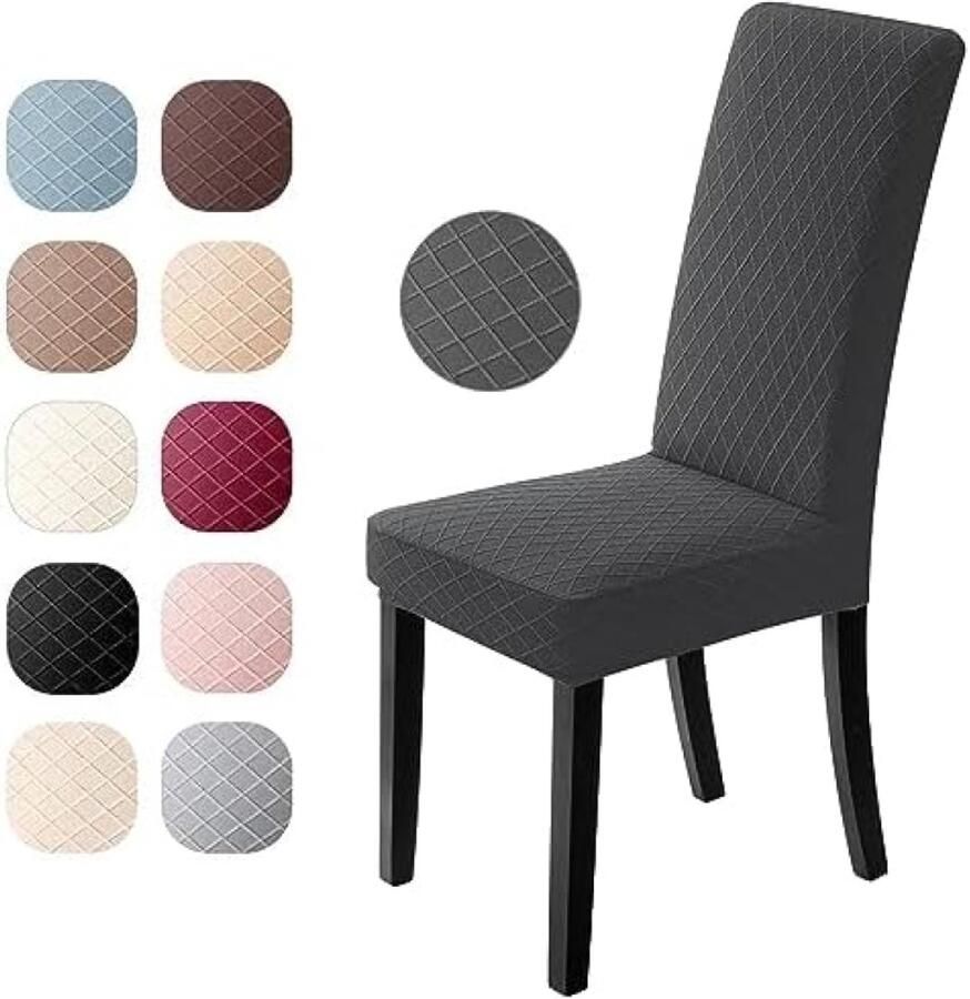 PromoHome Elastische Stoelhoezen Set 6 Stuks Wasbare Meubelbeschermers Moderne Jacquard Stoelkussenovertrekken voor Eetkamer Woonkamer en Hotel Donkergrijs