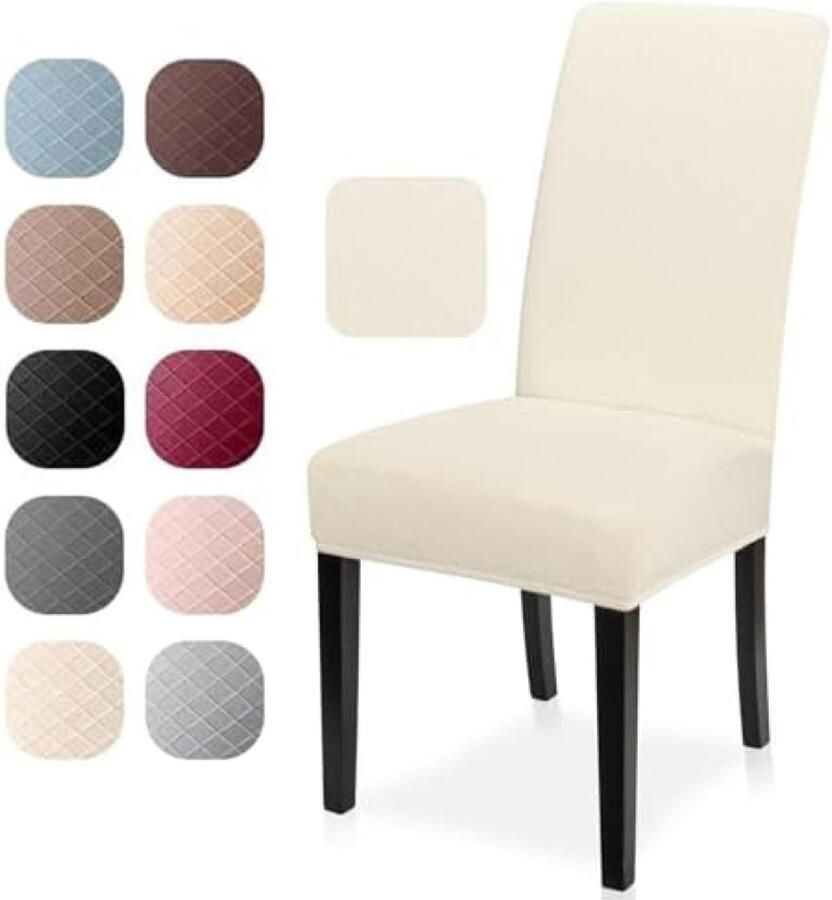 PromoHome Elastische Stoelhoezen Set 6 Stuks Wasbare Meubelbeschermers Moderne Jacquard Stoelkussenovertrekken voor Eetkamer Woonkamer en Hotel Crème