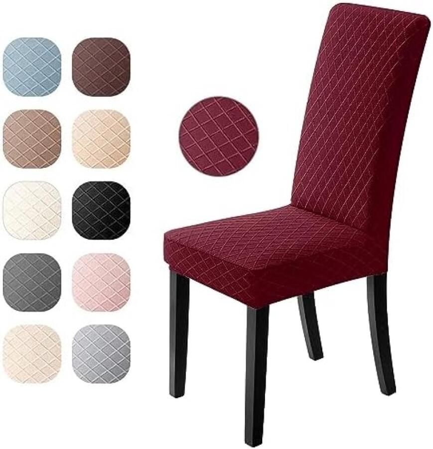 PromoHome Elastische Stoelhoezen Set 6 Stuks Wasbare Meubelbeschermers Moderne Jacquard Stoelkussenovertrekken voor Eetkamer Woonkamer en Hotel Rood