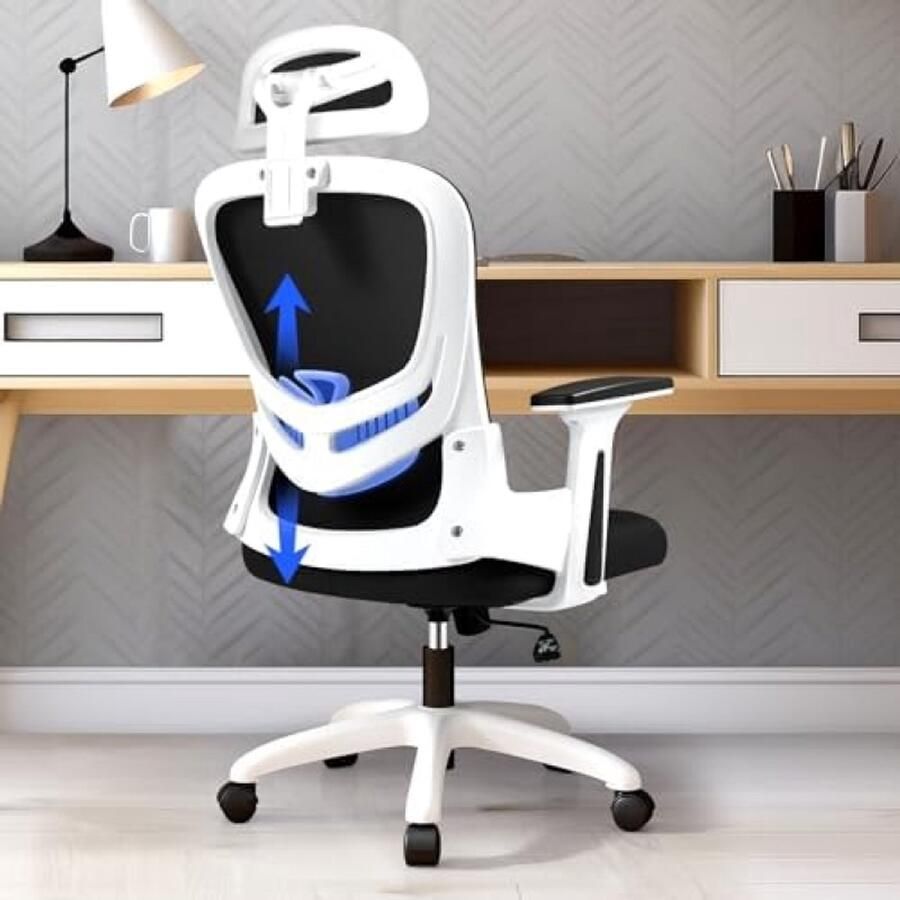 PolkaHome Ergonomische Bureaustoel met Lendensteun en Hoofdsteun Ademend Mesh Design