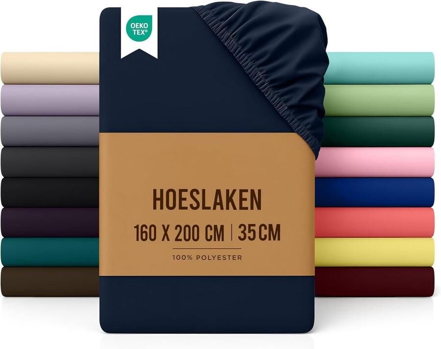 PromoHome Geborsteld Microvezel Hoeslaken met Diepe Zakken 160x200 cm 35 cm Matras Dikte Ademend en Vervaagbestendig Beddengoed