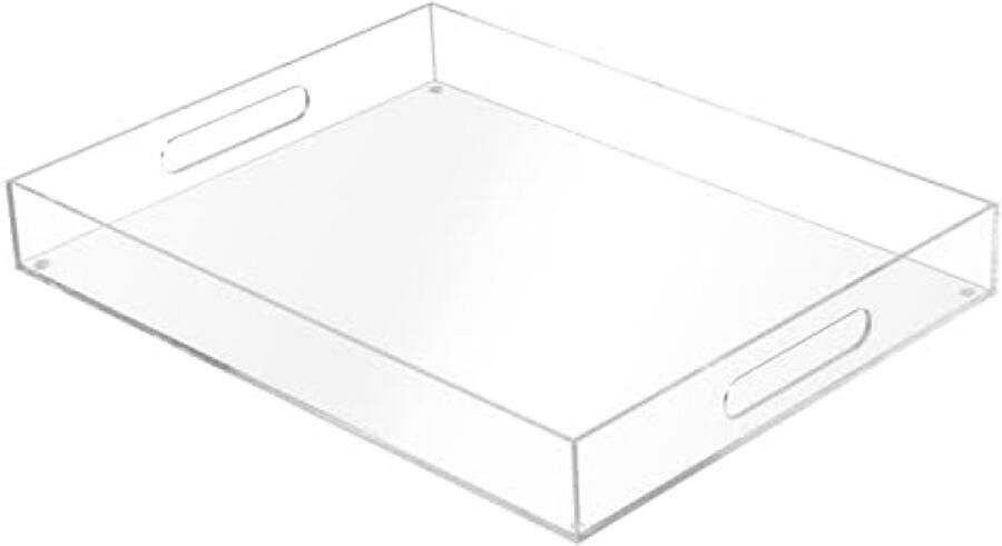 PromoHome Grote Doorzichtige Acryl Serveerplaat 40x30x5 cm Transparante Tray met Handvatten en Anti-Slip Noppen voor Keuken Salon Badkamer Eettafel Decoratief Display Plateau Organizer