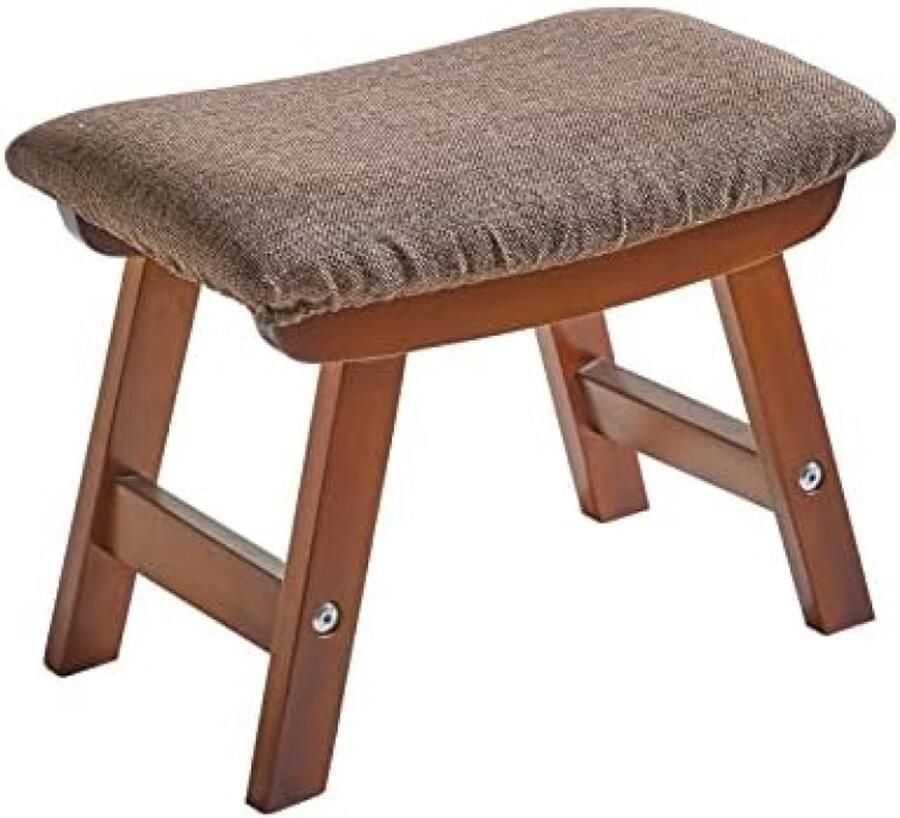 PromoHome Houten Voetenbank Gewatteerde Stoelkruk met Afneembare Hoes 40x25x29 cm Bruin Geschikt voor Woonkamer Slaapkamer en Keuken