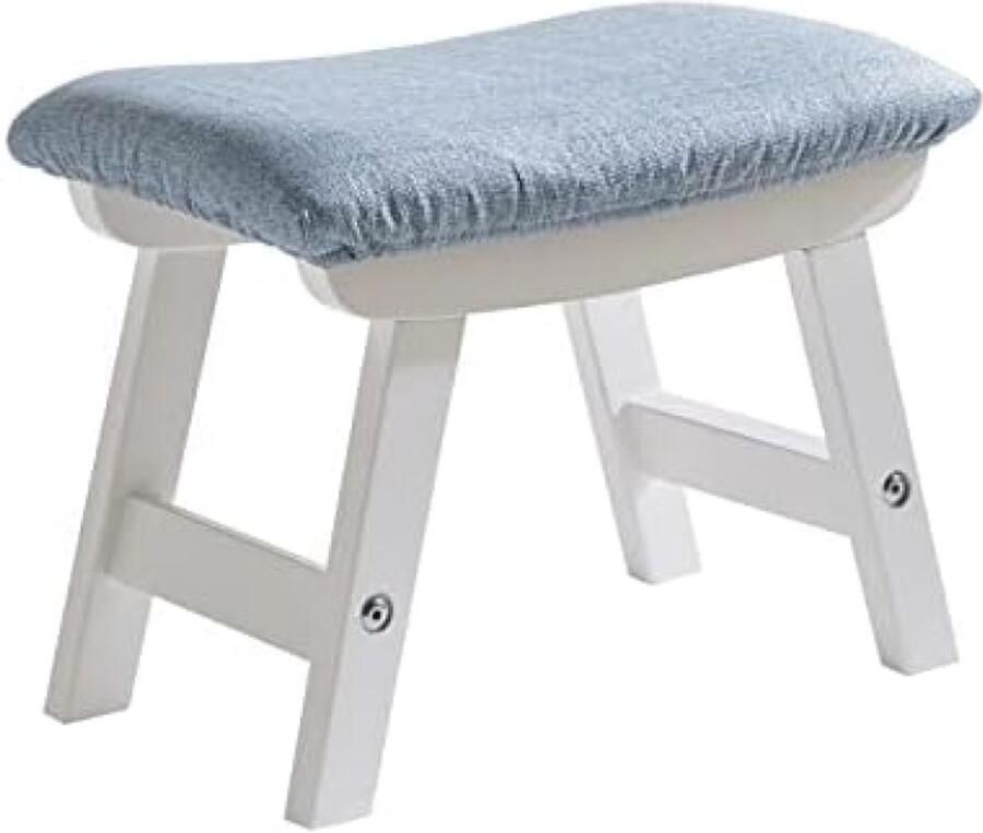 PromoHome Houten Voetenbank met Afneembare Hoes Gewatteerde Stoelkruk met Beukenhouten Poten Multifunctionele Poef voor Woonkamer Slaapkamer en Keuken Blauw
