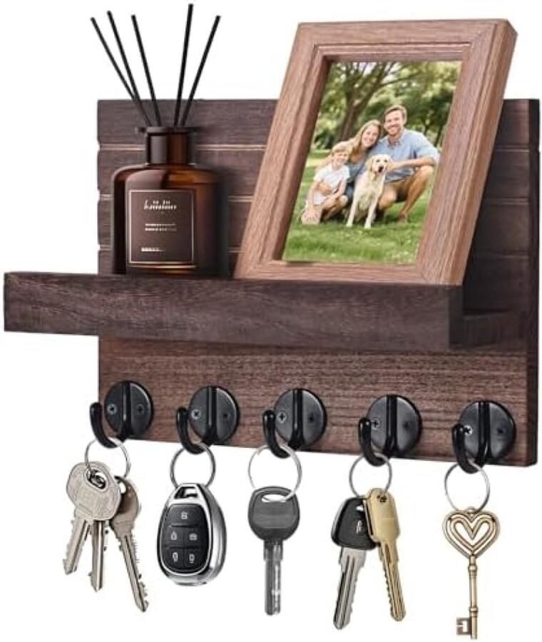 PromoHome Houten Wandrek met Sleutelhaken Praktisch Opbergsysteem voor Hal en Entree