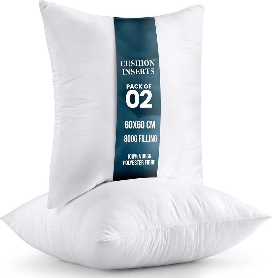 PromoHome Kussenvulling 60 x 60 cm Set van 2 Witte Zachte Vulkussens voor Bank en Bed Comfortabele Sierkussens met Gesiliconiseerde Vezelvulling