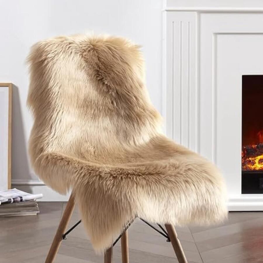 PromoHome Luxe Zachte Imitatiebont Vloerkleed Lichtbruin 60x90 cm