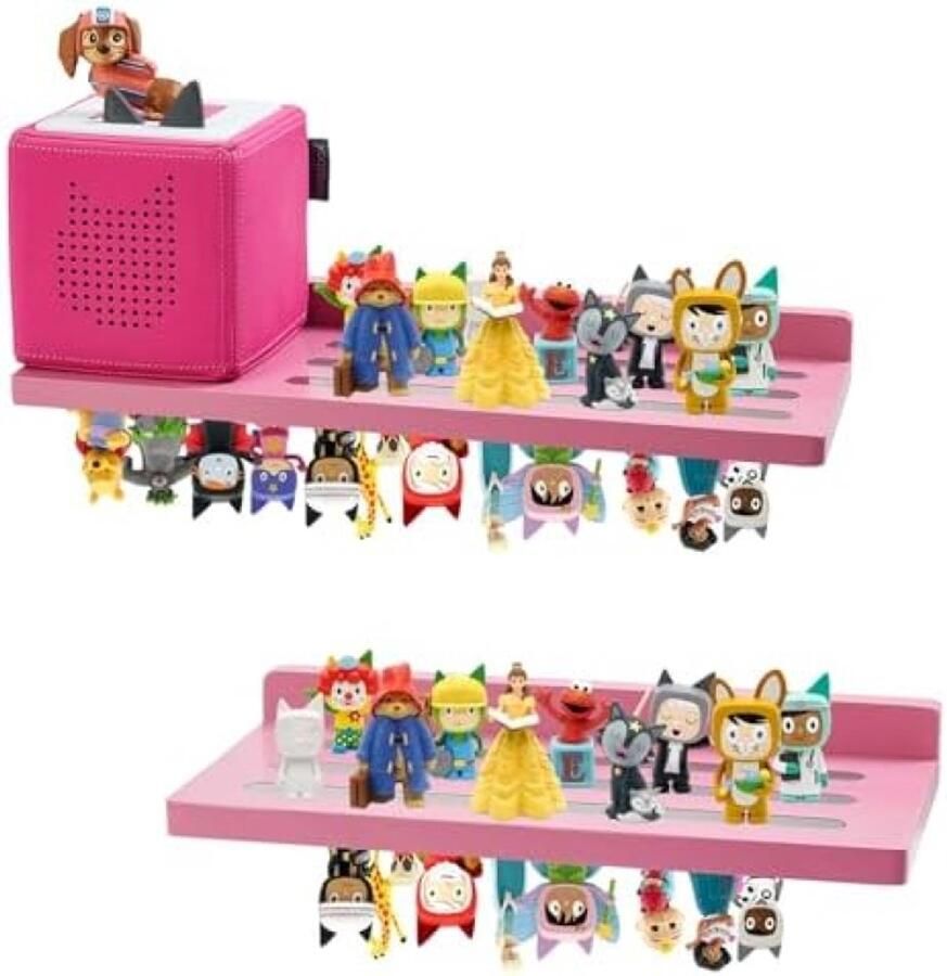 PromoHome Magnetisch Opbergrek voor Luisterfiguren Roze Houten Wandplank met Laadstation