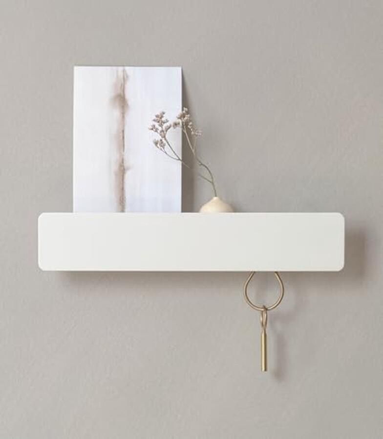 PromoHome Minimalistische Sleutelhouder Wandplank 6 Haken en Plankje voor Sleutels en Kleine Spullen Wit