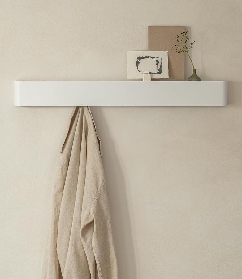 PromoHome Muurkapstok met Plank 8 Haken Wit- Industrieel Design voor Hal en Gang