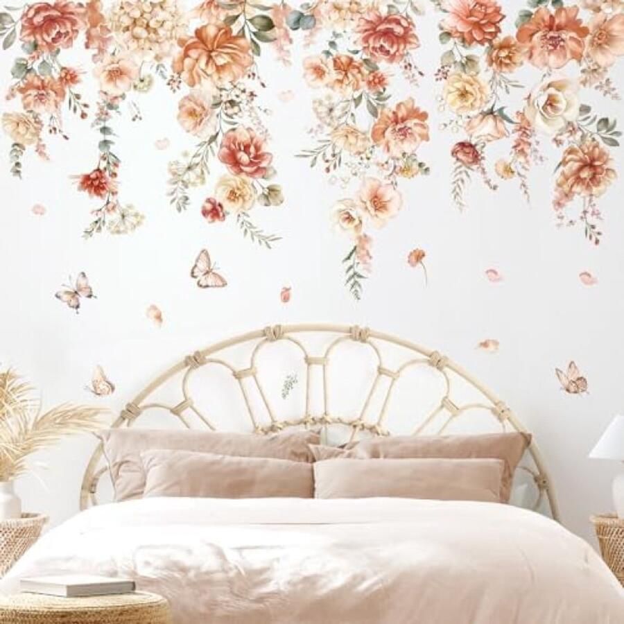 PromoHome Muursticker Boho Bloemen Lianen Grote Wanddecoratie met Hangende Wijnstokken en Bladeren voor Slaapkamer Woonkamer Bank Achtergrond