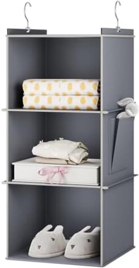 PromoHome Opvouwbare Garderobe Organizer met 3 Planken en Zijvakken