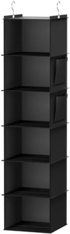 PromoHome Opvouwbare Kledingorganizer met 6 Planken en Zijvakken Zwart