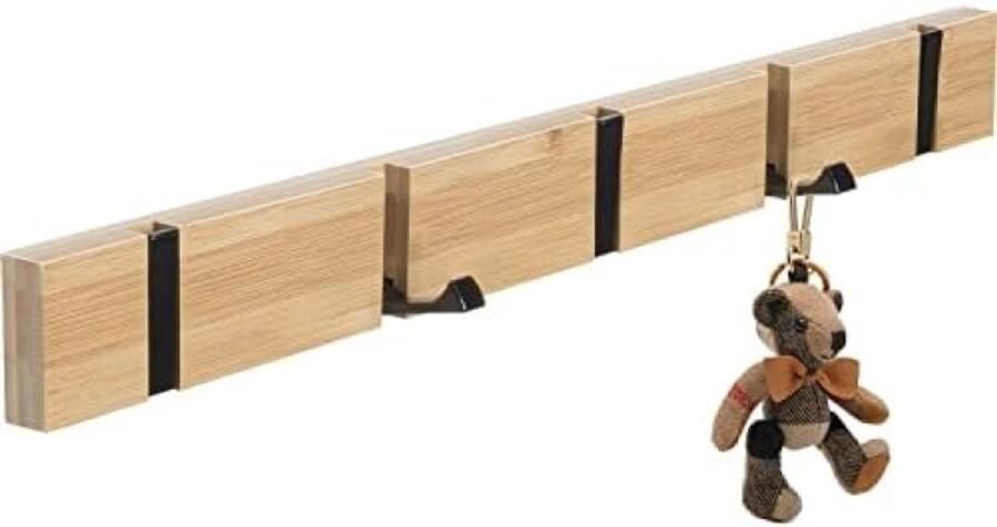 PromoHome Opvouwbare Wandkapstok met 5 Inklapbare Haken voor Jassen Hoeden Tassen en Meer Natuurlijk Houten Design voor Hal Slaapkamer of Badkamer