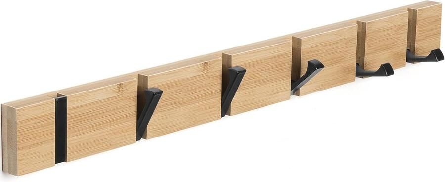 PromoHome Opvouwbare Wandkapstok met 6 Haken Ruimtebesparend Ophangsysteem voor Jassen Tassen en Hoeden Natuurlijk Houten Design voor Hal Slaapkamer en Badkamer