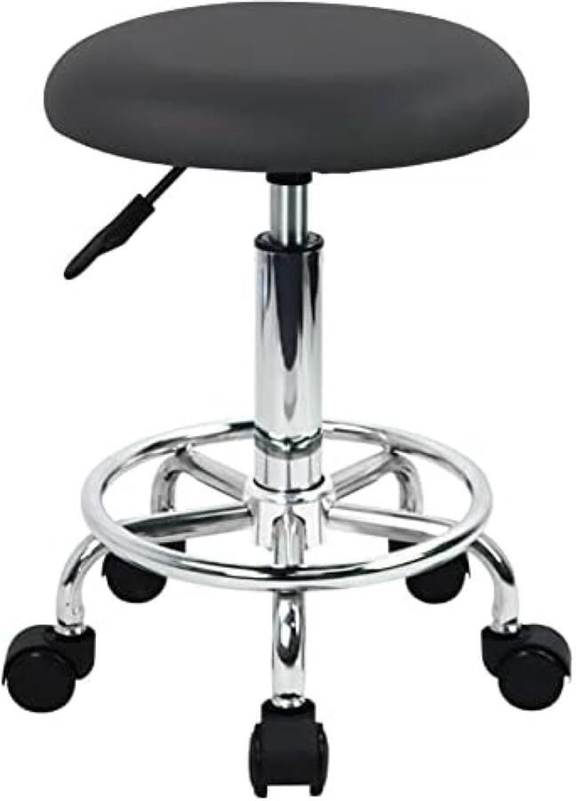 PromoHome Ronde PU Lederen Hoogte Verstelbare Draaibare Kruk Stoel voor Kantoor Salon en Thuisgebruik Grijs